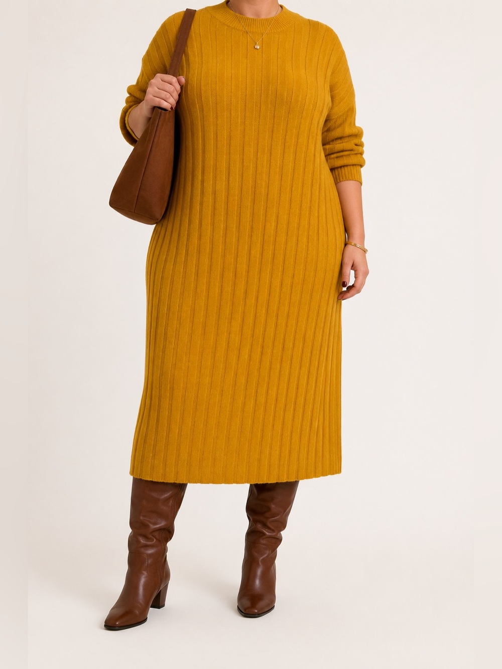 H&M Mustard Yellow Ribbed Sweater Dress L Oversized Plus Size Fall Fashion